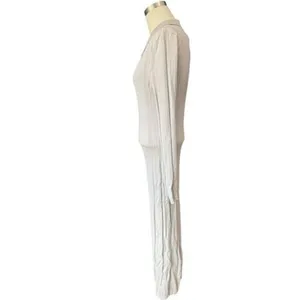 H&M NWT Rib Knit Dress Women's M Beige Tan V Neck Collared Bodycon Midi thumbnail 5
