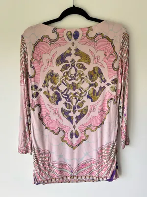 Emilio Pucci Pink Patterned Tunic Top 3/4 Sleeves Boat Neck Luxury Designer thumbnail 7