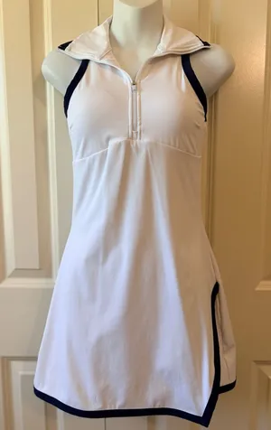 Amazon White and Black Sleeveless Midi Dress with Zip Collar thumbnail 1