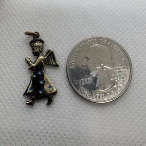 Vintage Gold Plated Sterling Silver Praying‎ Angel Charm Blue Enamel Stars 2.27g thumbnail 6