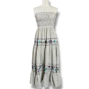 Free People Bohemian Embroidered Floral Kalani Strapless Midi Dress Size XL thumbnail 9