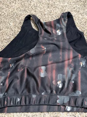 Peloton Black and Burgundy Floral-Striped Crop Sports Bra size large thumbnail 6