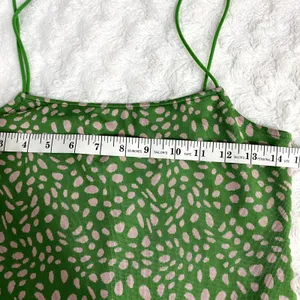 Zara Green Pink Jacquard Spaghetti Straps Straight Neck Fitted Midi Dress L thumbnail 8