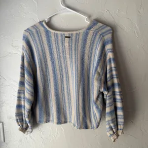 Billabong Striped Lace Up Knit Sweater Pullover Women M Blue Cream‎ Surfer Beach thumbnail 6