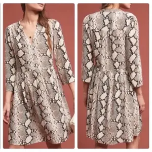 Anthropologie Women’s Juno Snake Skin Print 3/4 Sleeve Dress Brown Size XS thumbnail 2