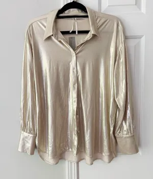 Anthropologie Liquid Shine Buttondown Shirt, Size LP thumbnail 7