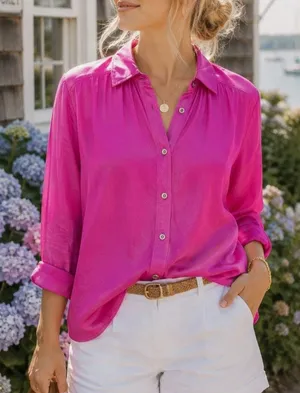 Anthropologie Pilcro Button Down Blouse Long Sleeve Silky Viscose Pink Small thumbnail 1