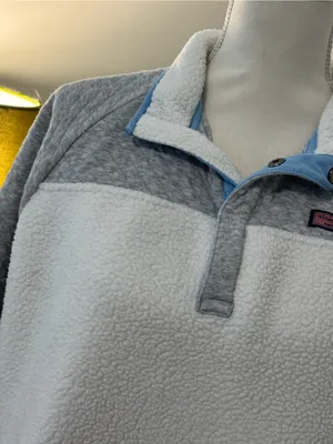 Vineyard Vines Mixed Media Sherpa Shep Shirt Pullover Cream Gray Quilted Large L thumbnail 3