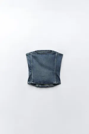 NEW‼️ CORSET STYLE DENIM TOP TRF Size S thumbnail 4