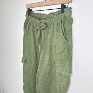 Aerie Women's Small Paperbag Linen Blend Cargo Joggers Green Pull-On Summer‎ thumbnail 2