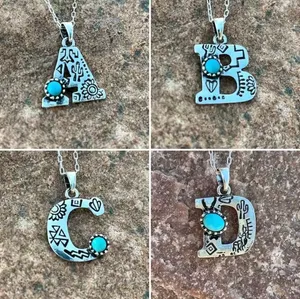 NEW - turquoise letter A necklace, monogram jewelry, Letter A jewelry thumbnail 3
