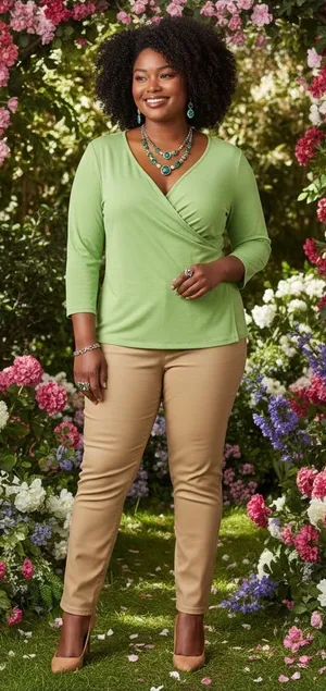 Women’s Faux Wrap V-Neck Top in Lime Green thumbnail 1