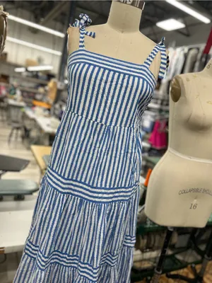 Blue and white striped midi dress with tie straps L thumbnail 2