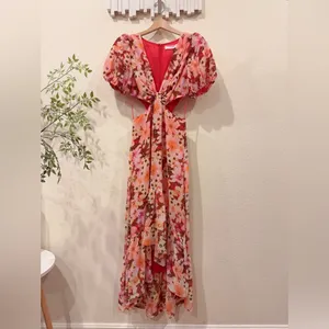 ASTR Jennell Summer Boho Maxi Dress Wedding Guest Vacation in Brown Red Floral thumbnail 6
