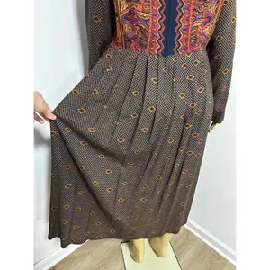 Vintage First Focus NWT Paisley Geometric Maxi Dress Brown Red Size 13/14 Retro thumbnail 7
