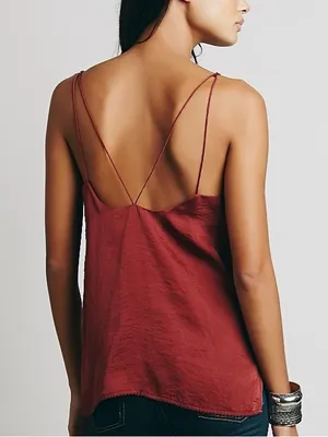 Free People • Sensual Satin Scallop Deep V Cami top tank Burnt Earth rust red thumbnail 10