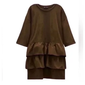 Zara Maroon Brown Color Mini Ruffle Dress (Size Small) thumbnail 3