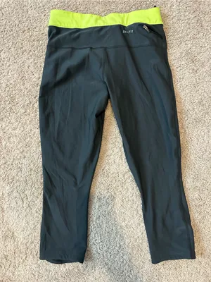 Nike Gray Capri Leggings with Neon Yellow Waistband thumbnail 2