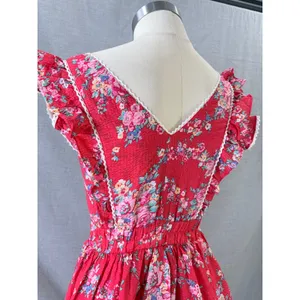 Betsey Johnson Mini Dress Red Floral Tiered Ruffle Lace Trim XS thumbnail 10