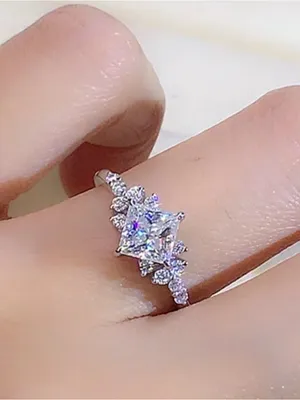 White Gold Plated Diamond-Cut Princess CZ Engagement Ring Size 9 thumbnail 2
