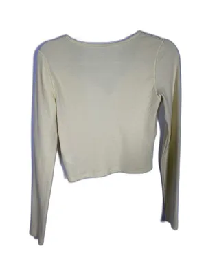 American Eagle Womens Yellow Waffle Semi Cropped Top Blouse Small thumbnail 4
