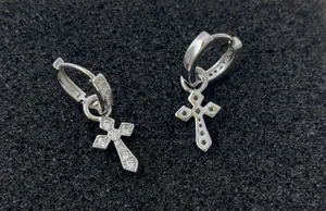 CZ Cross Dangle Drop Earrings for Men Women,Streetwear Punk Hip Hop Unisex Style thumbnail 3