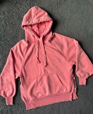 American Eagle oversized side slit pink/coral hoodie sweatshirt, size XS thumbnail 1