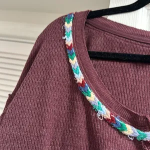 We The Free Wine Rainbow Knit Blouse Top Long Sleeve Thin Sweater large thumbnail 8