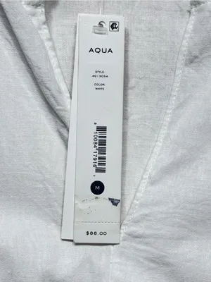 Aqua White Sleeveless Smocked Waist Linen Blend Mini Dress Size medium NWT thumbnail 7