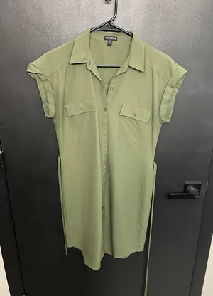 Express Olive Utility Button-Down Shirt Dress thumbnail 1