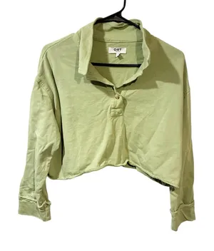 OAT New York Top Polo Sweatshirt Collared Long‎ Sleeve Green Women’s Size Medium thumbnail 1