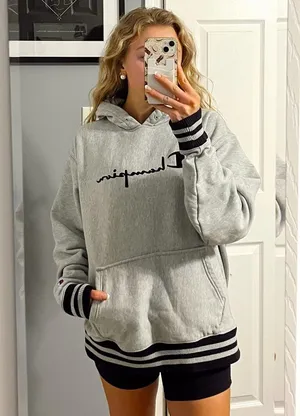 Champion Reverse Weave Grey & Black Sweatshirt Hoodie thumbnail 1