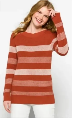 Market & Spruce Tawnee Cotton Blend Rust‎ & White Stripe Waffle Sweater Sz L NEW thumbnail 1