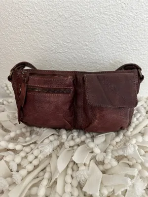 FREE PEOPLE Wade Leather Sling Purse Shoulder Cross Body Buckle Bag Dark Brown thumbnail 8