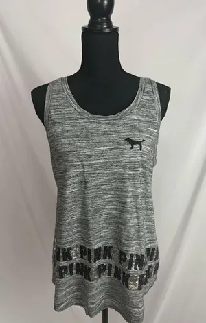 Vs Pink Victorias Secret Sequin Tank Top Gray Black thumbnail 1
