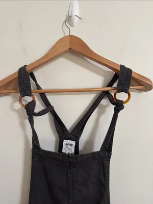 Aerie Beach Cotton Twill Shortalls Overalls/Romper Big Pockets Dark Gray size S thumbnail 6