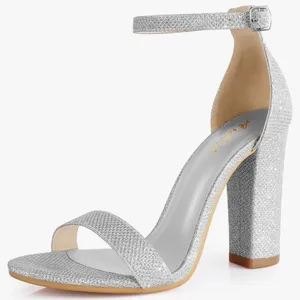 NEW Ankis Silver Glitter 4” Heel Pumps Chunky Strappy Women’s Size 7.5 thumbnail 1