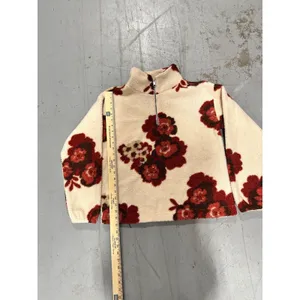 Loft Floral Sherpa Fleece Quarter Zip Pullover Cream Red Brown Small thumbnail 3