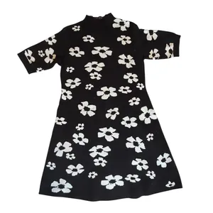 Scoop Black White Floral Knit Mock Neck Mini Sweater Dress SC2502152CM Womens M thumbnail 2