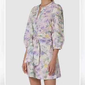 Tart Collections Lorrie Pastel Purple Floral Print Belted Tunic Dress Size Small thumbnail 3