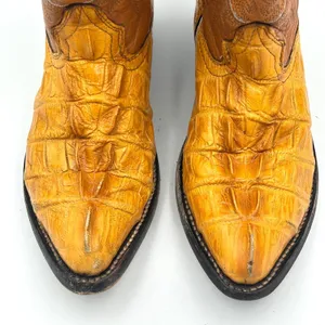 ⁠Vintage Mustard Yellow Caiman Leather Cowboy Boots Womens 4.5 5 Youth 3 Western thumbnail 9
