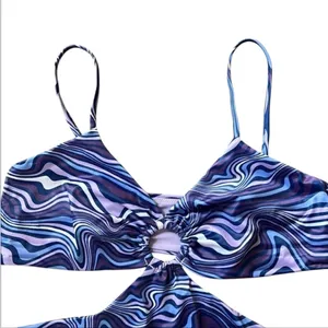H & M Hi Leg Cut Out Swimsuit Purple Bikini Tankini Size‎ Large NWT thumbnail 2