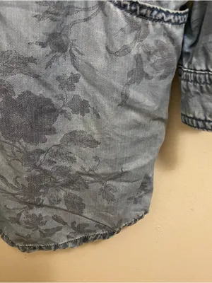 American Eagle Womens Blue Chambray Denim Shirt Dress M Medium 38” Floral READ thumbnail 8
