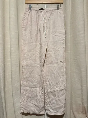 Brandy Melville Pale Pink Drawstring Linen Pants Joggers thumbnail 3