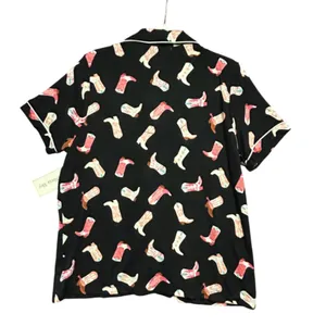 Olivia Sky Womens Cowboy Boot Pajama Set Black Pink Western‎ PJ Shorts Large NEW thumbnail 3
