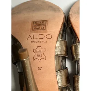 ALDO Metallic Gold Lace Up Gladiator Stiletto Sandals Leather Sole Womens 37‎ thumbnail 8