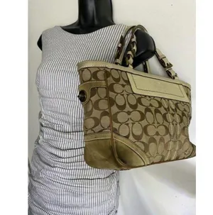 Coach Shoulder Bag Medium Msrp Beige Brown Jacquar thumbnail 8