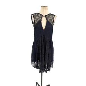 Free People Don't You Dare Lace Mini Dress Open Back Black Combo‎ Size Small NWT thumbnail 3