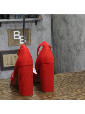 NWT Sun + Stone Womens Reemaa Peep Toe Block Heel Platform Sandals Red 9M thumbnail 5