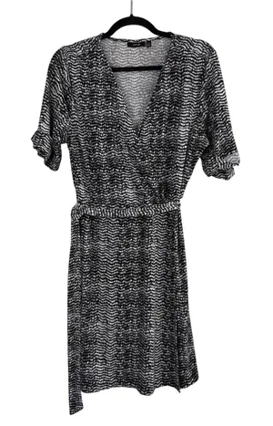 Apt. 9 Faux Wrap Dress Black White‎ Abstract Geometric V-Neck XL Officewear thumbnail 1